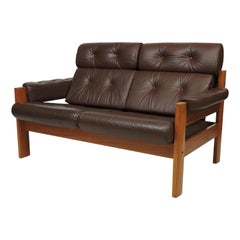 Vintage Midcentury Danish Modern Ekornes Teak and Leather "Amigo" Two-Seat Sofa Loveseat