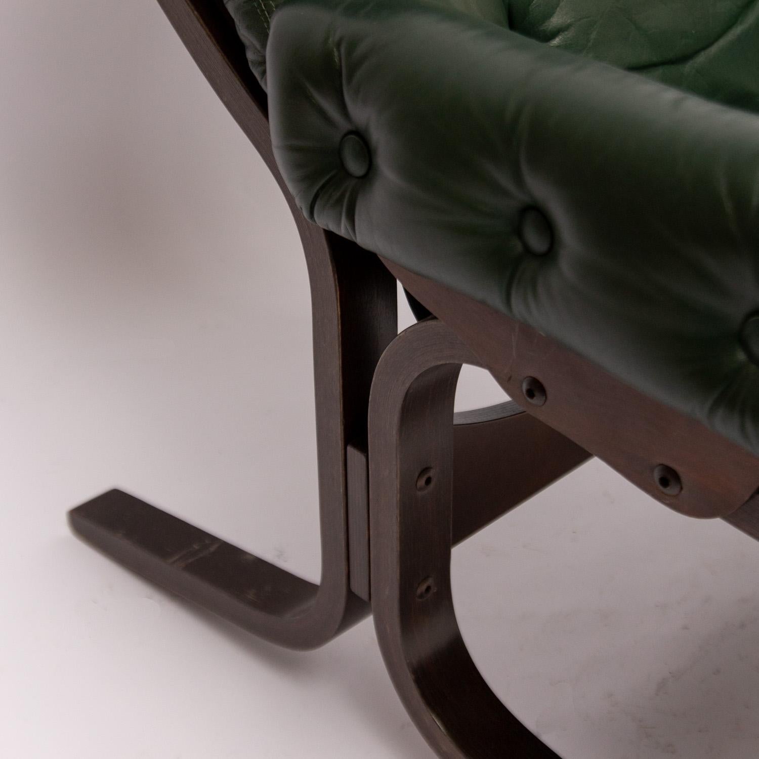 Late 20th Century Midcentury Danish Modern Green Leather Slipper Lounge Chair