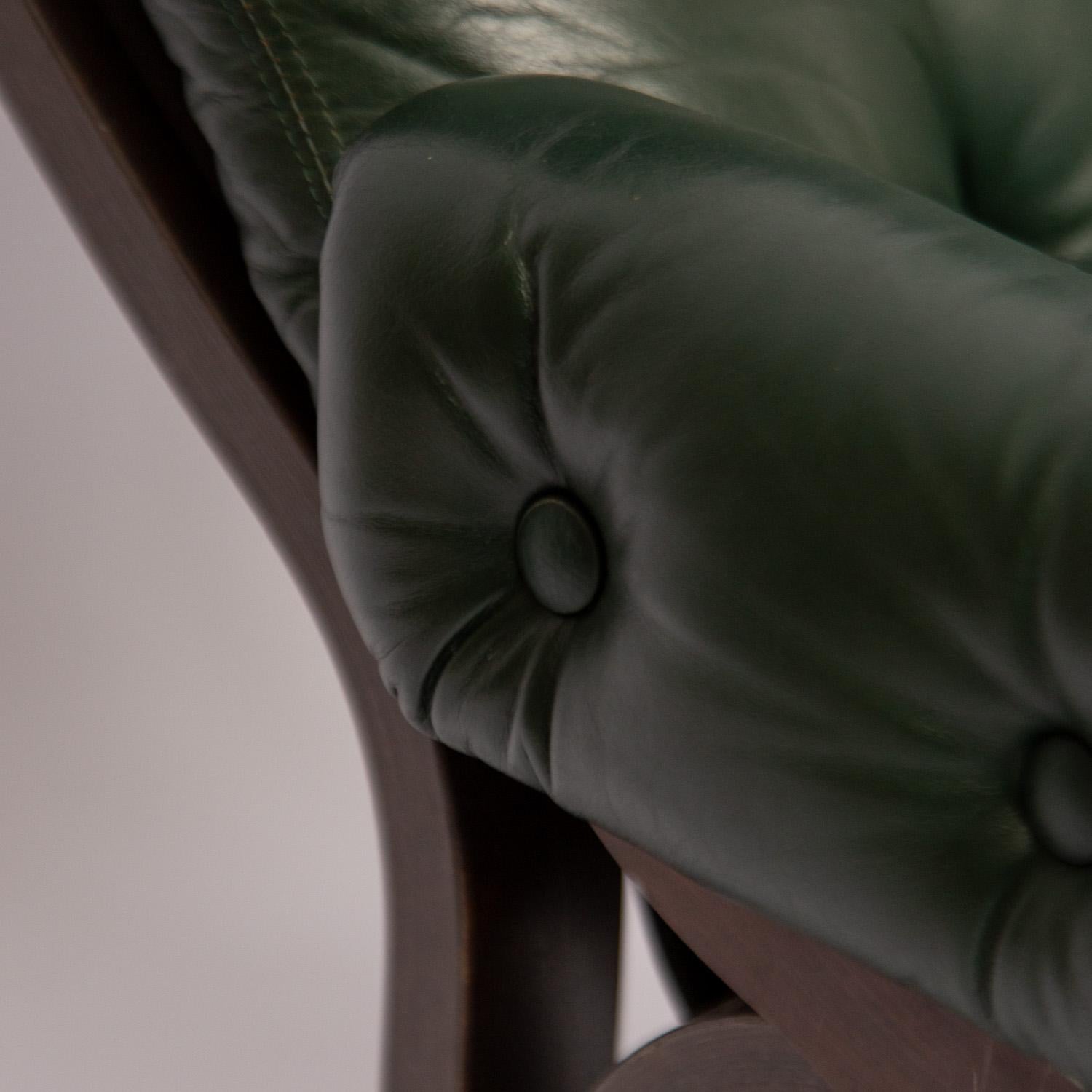 Midcentury Danish Modern Green Leather Slipper Lounge Chair 1