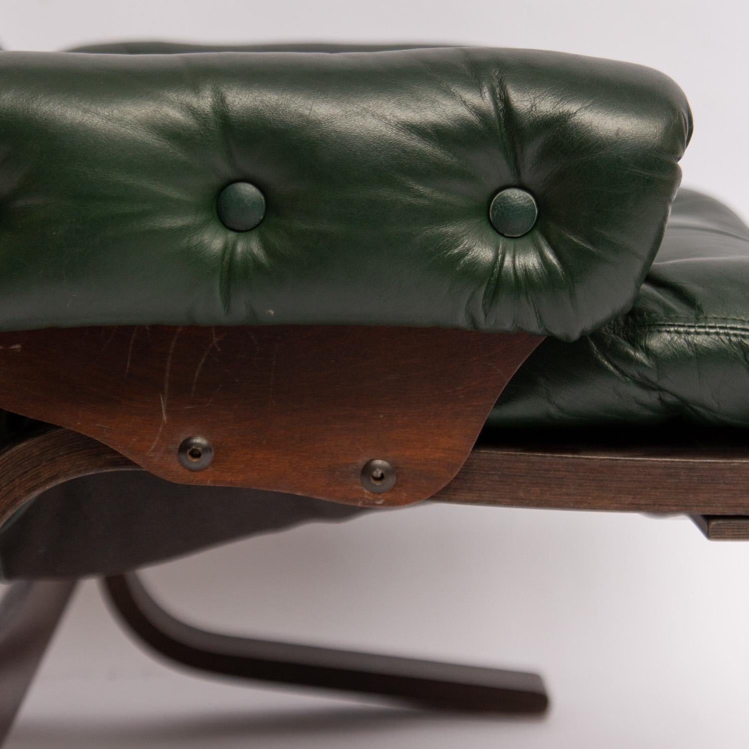 Midcentury Danish Modern Green Leather Slipper Lounge Chair 2