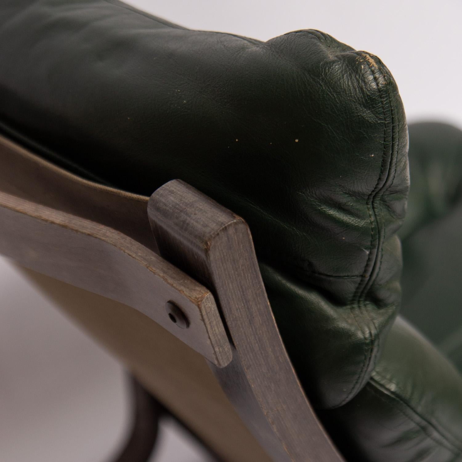 Midcentury Danish Modern Green Leather Slipper Lounge Chair 3