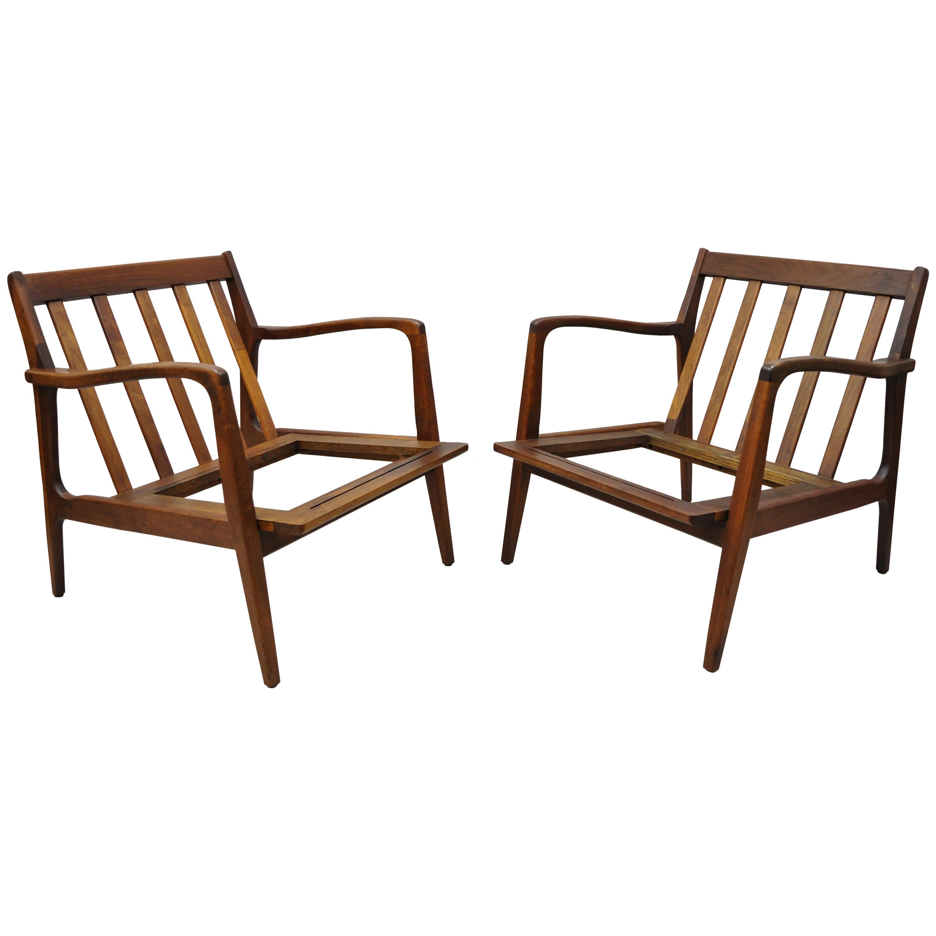 Midcentury Danish Modern Kofod Larsen Style Walnut Lounge Chairs, a Pair