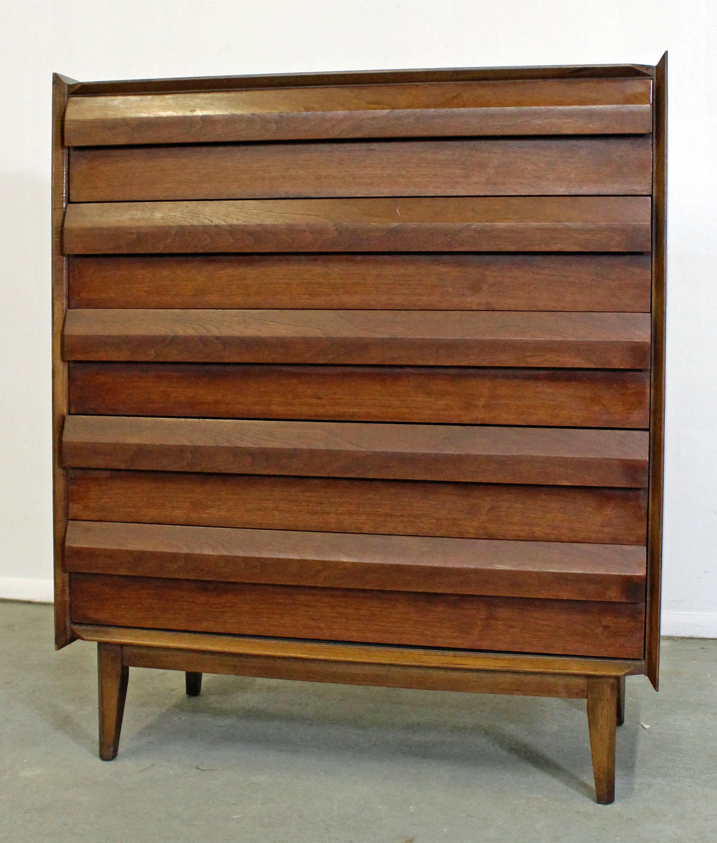 Offered is a Mid-Century Modern tall chest dresser made by Lane 
