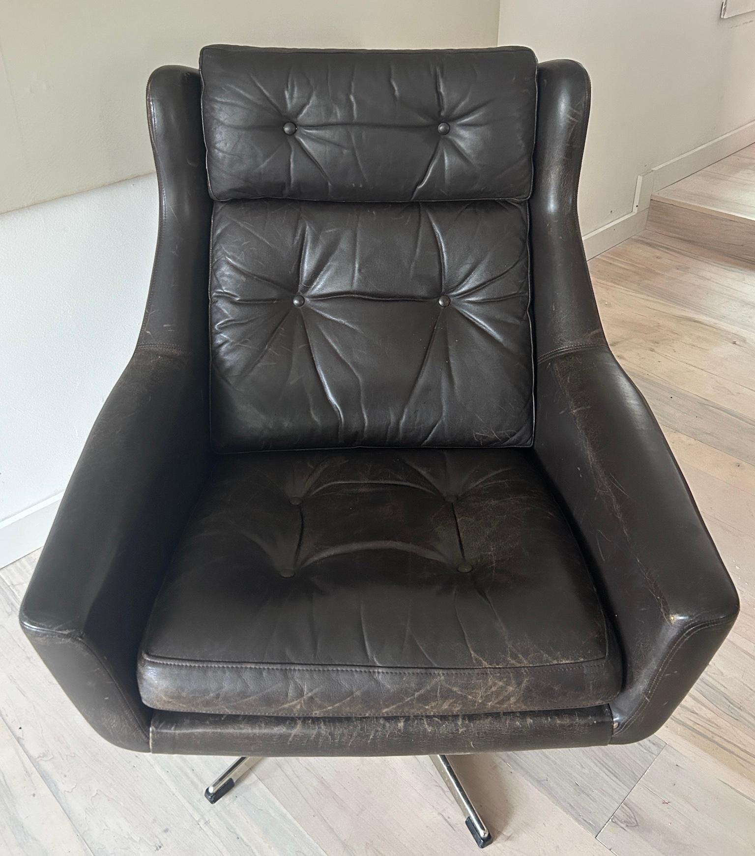 Mid-20th Century Midcentury Danish Modern Leather Lounge Chair Ottoman by Erhardsen & Anderson 