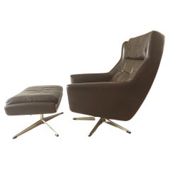 Midcentury Danish Modern Leather Lounge Chair Ottoman by Erhardsen & Anderson 