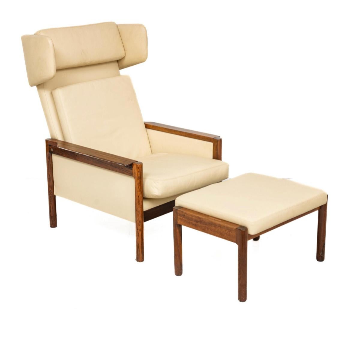 Mid-Century Modern Midcentury Danish Modern Leather Rosewood Lounge Chair & Ottoman Kurt Østervig