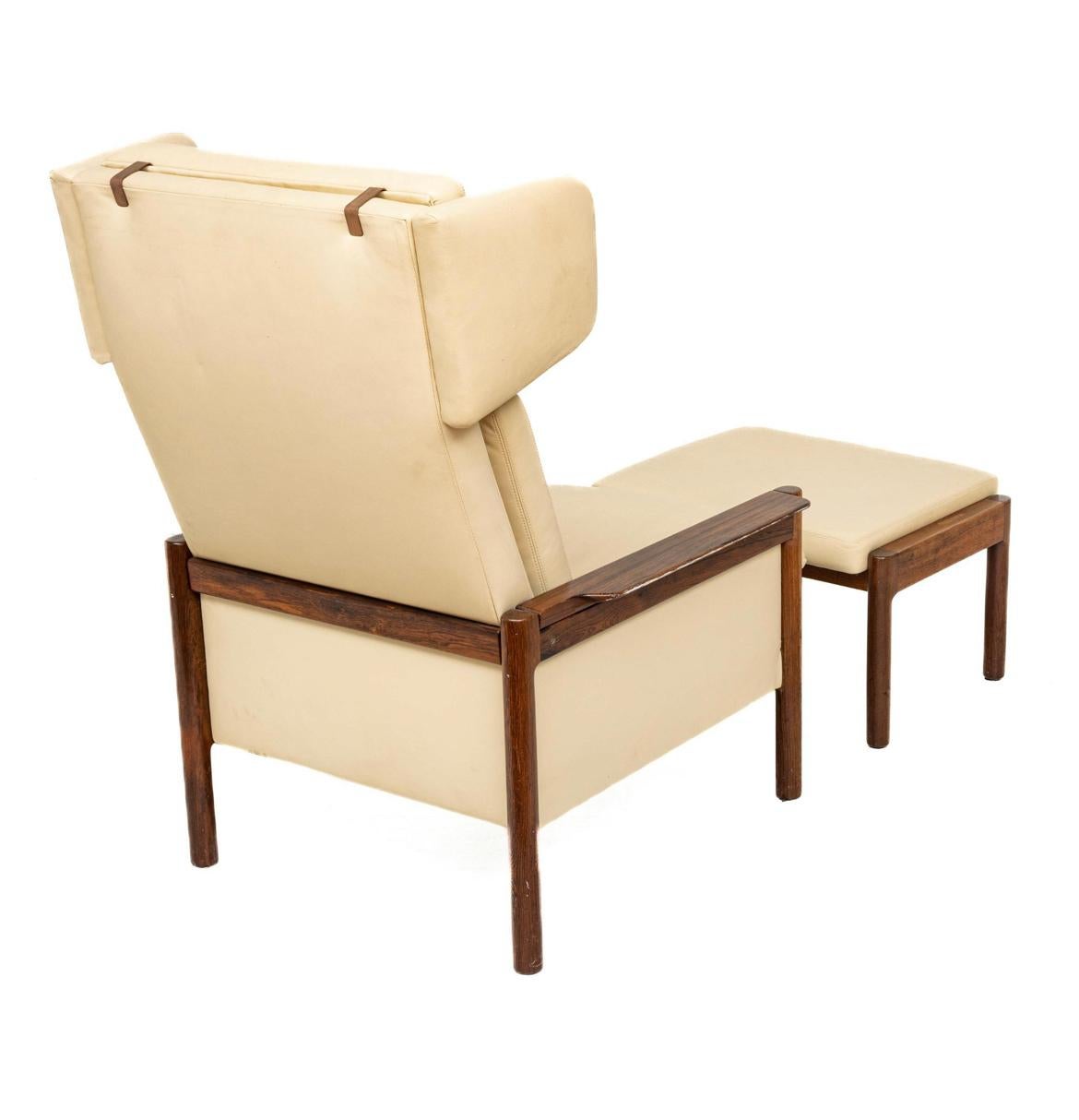 Woodwork Midcentury Danish Modern Leather Rosewood Lounge Chair & Ottoman Kurt Østervig
