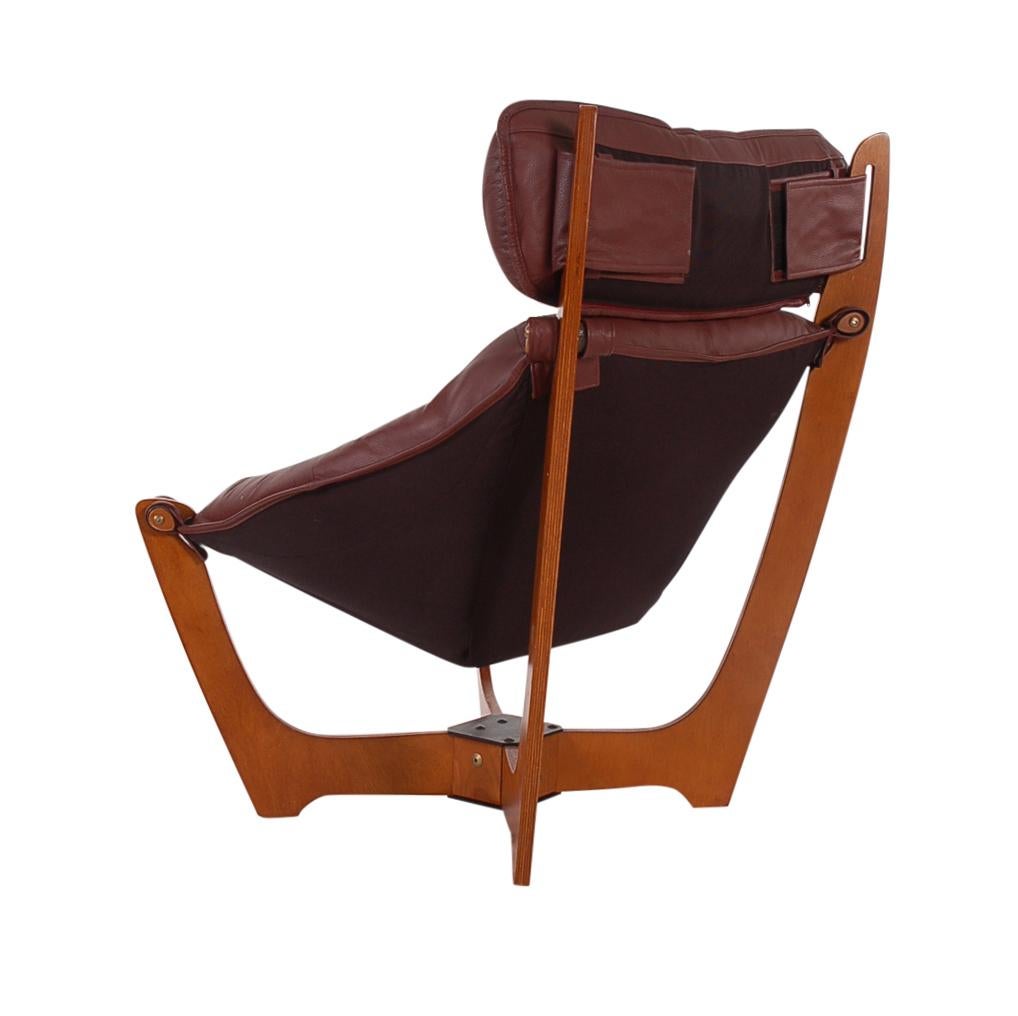 Scandinavian Modern Midcentury Danish Modern Leather Sling Lounge Chair in Teak by Odd Knutson