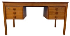 Midcentury Danish Modern Light Teak Desk 6 Drawers Top Lockable Drawers Key