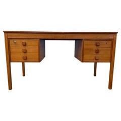 Midcentury Danish Modern Light Teak Desk 6 Drawers Top Lockable Drawers Key