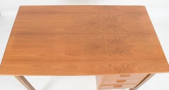 Midcentury Danish Modern Light Teak Small Desk 3 Drawers Top Lockable Drawer