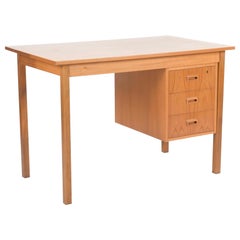 Midcentury Danish Modern Light Teak Small Desk 3 Drawers Top Lockable Drawer