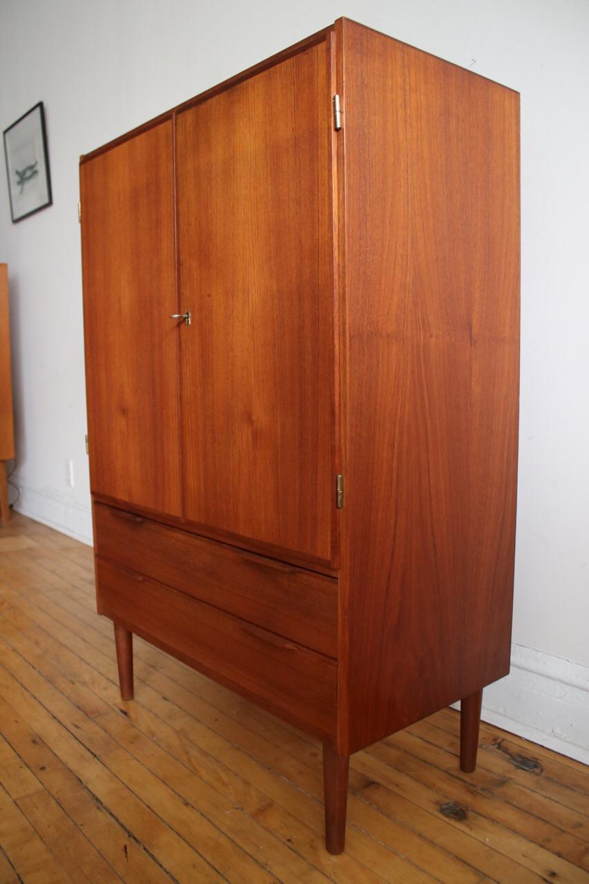 Midcentury Danish Modern Locking Teak Armoire 5