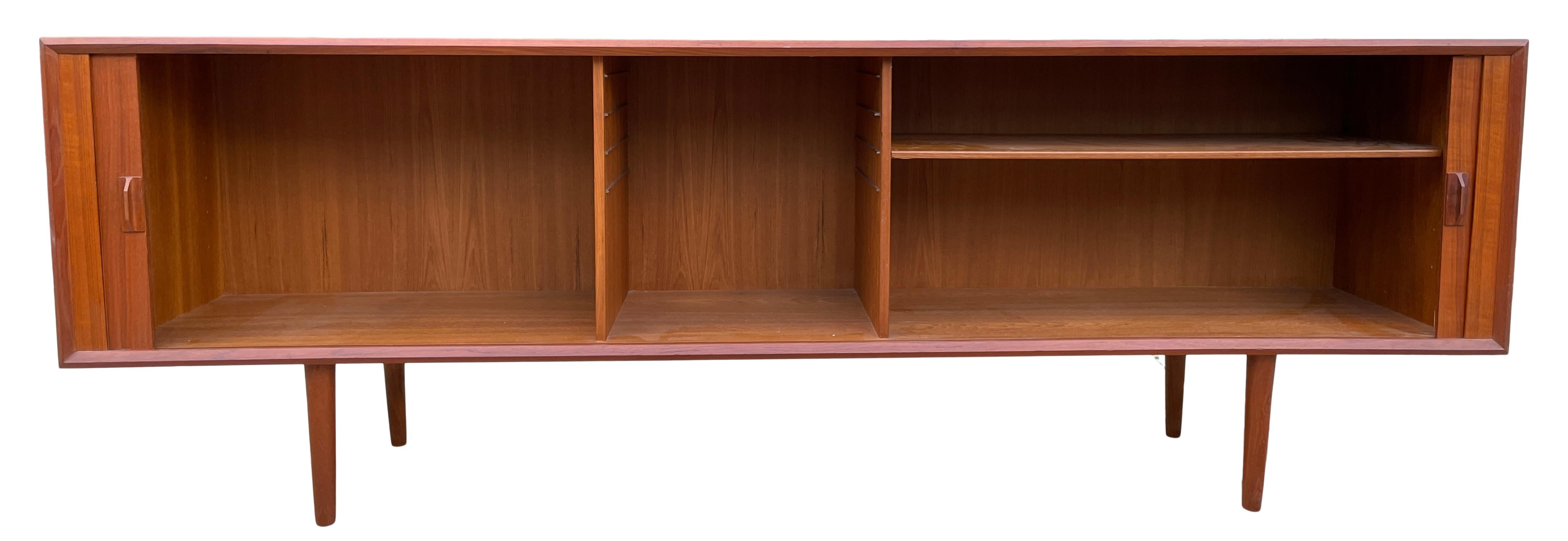 Midcentury Danish Modern Long Teak Credenza with Tambour Doors 1