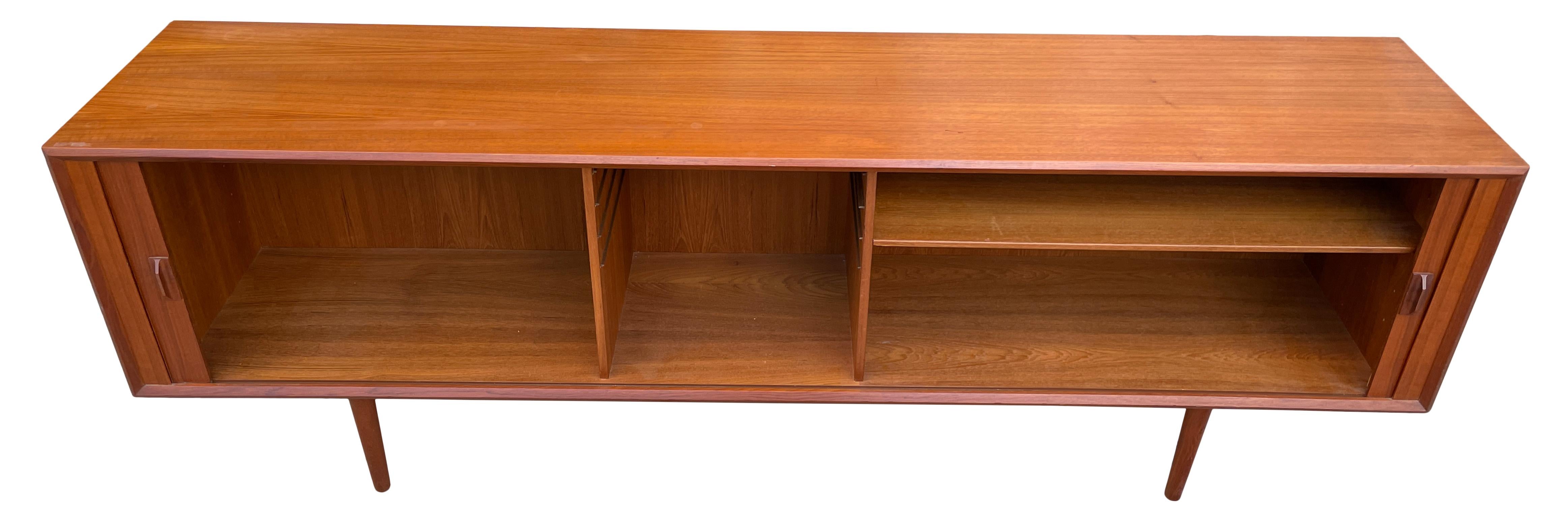 Midcentury Danish Modern Long Teak Credenza with Tambour Doors 2