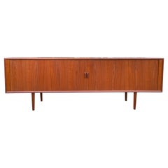 Midcentury Danish Modern Long Teak Credenza with Tambour Doors