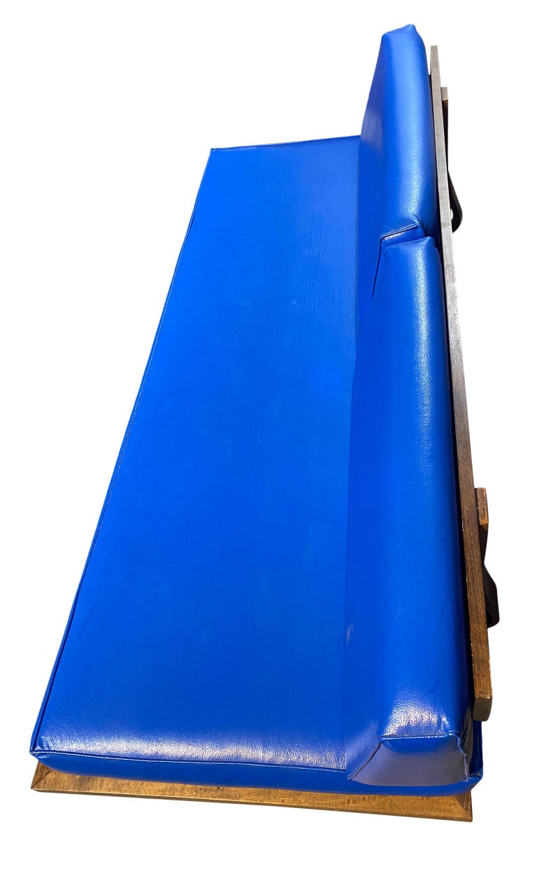 Midcentury Danish Modern Low Minimalist Daybed Bright Blue Vinyl