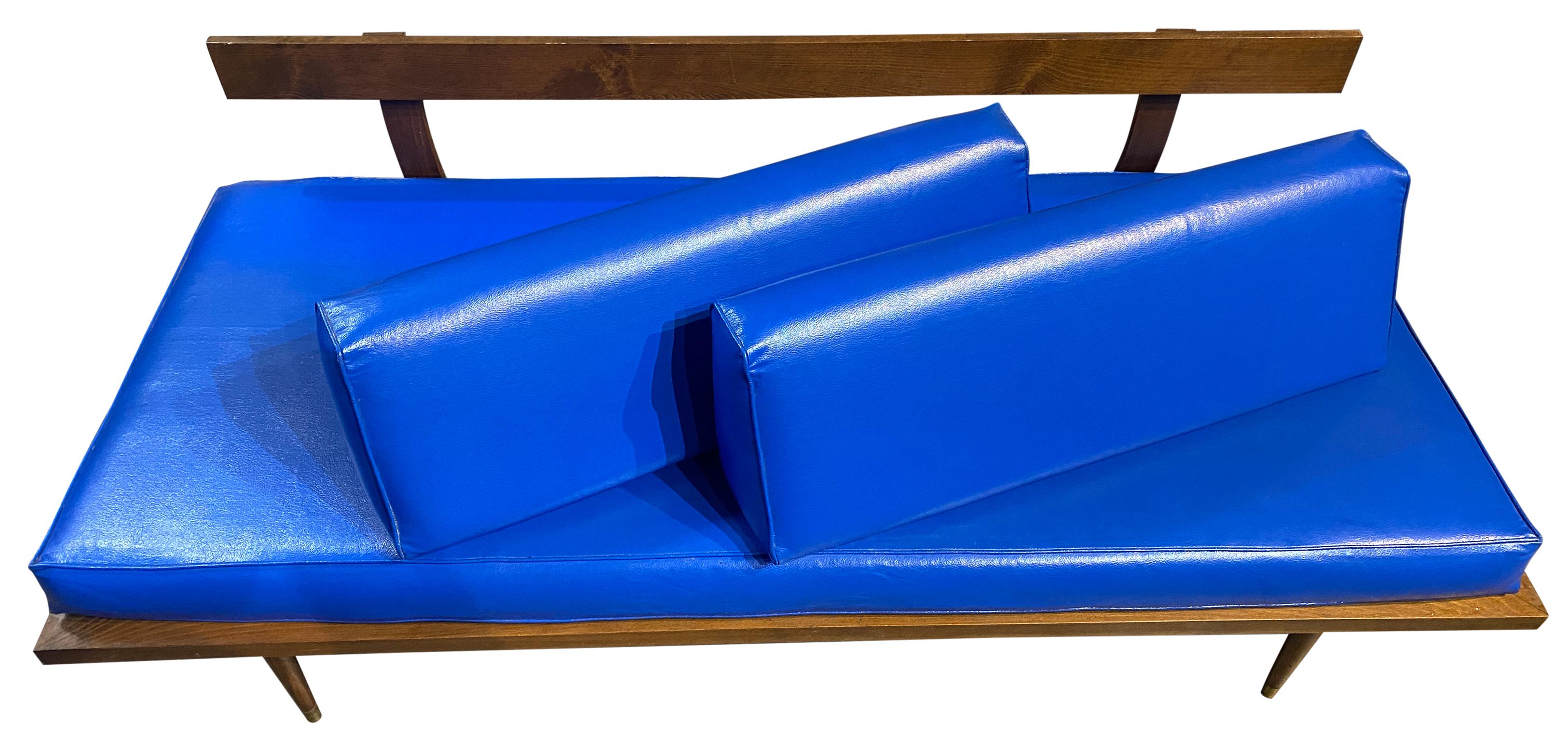 20th Century Midcentury Danish Modern Low Minimalist Daybed Bright Blue Vinyl Upholstery