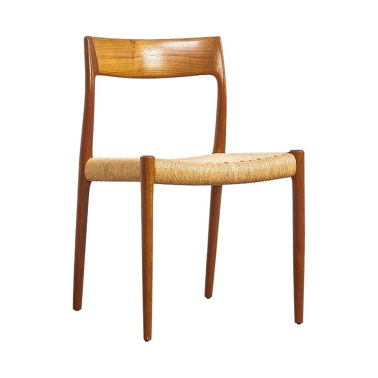 Midcentury Danish Modern Niels Møller Teak and Danish Cord Dining Chair, 1960s