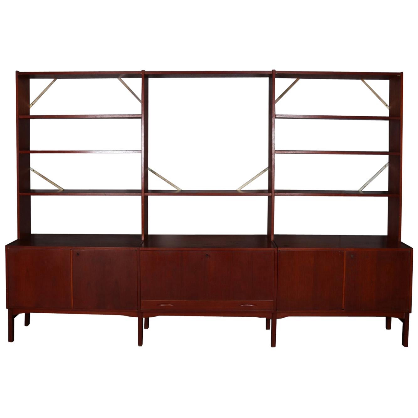 Midcentury Danish Modern Nils Thorsson School Walnut Bookcase Credenza