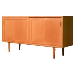 Midcentury Danish Modern oak Sliding Door Credenza Sideboard on Tapered Legs