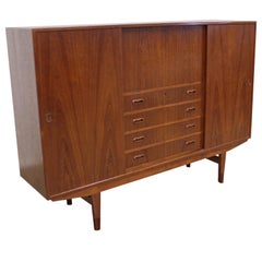 Midcentury Danish Modern Omann Jun Teak Secretary Credenza Highboard