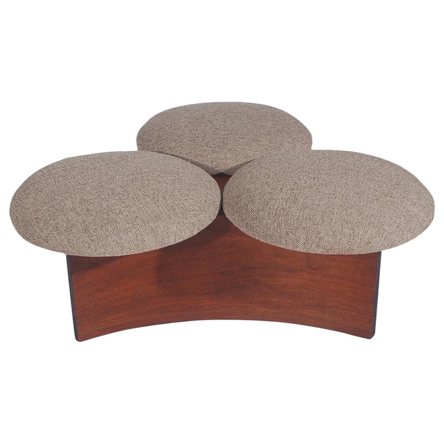 Midcentury Danish Modern Ottoman Or Table In Walnut With 3 Circular Cushions For Sale At 1stdibs