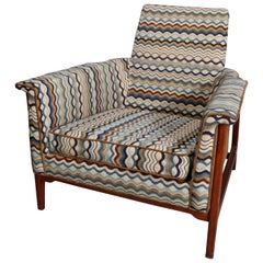 Midcentury Danish Modern Oversized Upholstered Walnut Armchair, circa 1960