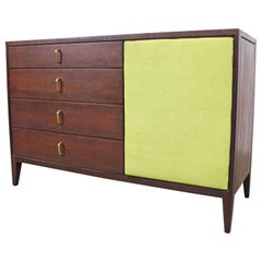 Midcentury Danish Modern Push Door Walnut Credenza Cabinet