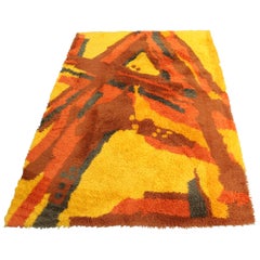 Midcentury Danish Modern Retro Orange Shag Rug