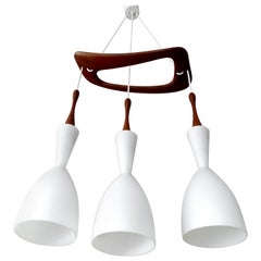 Scandinavian Modern Pendant Light, Rispal, Teak Glass, 1950s
