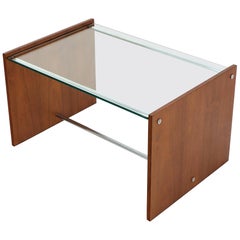 Midcentury Danish Modern Rosewood Chrome Glass Top Coffee Side Table