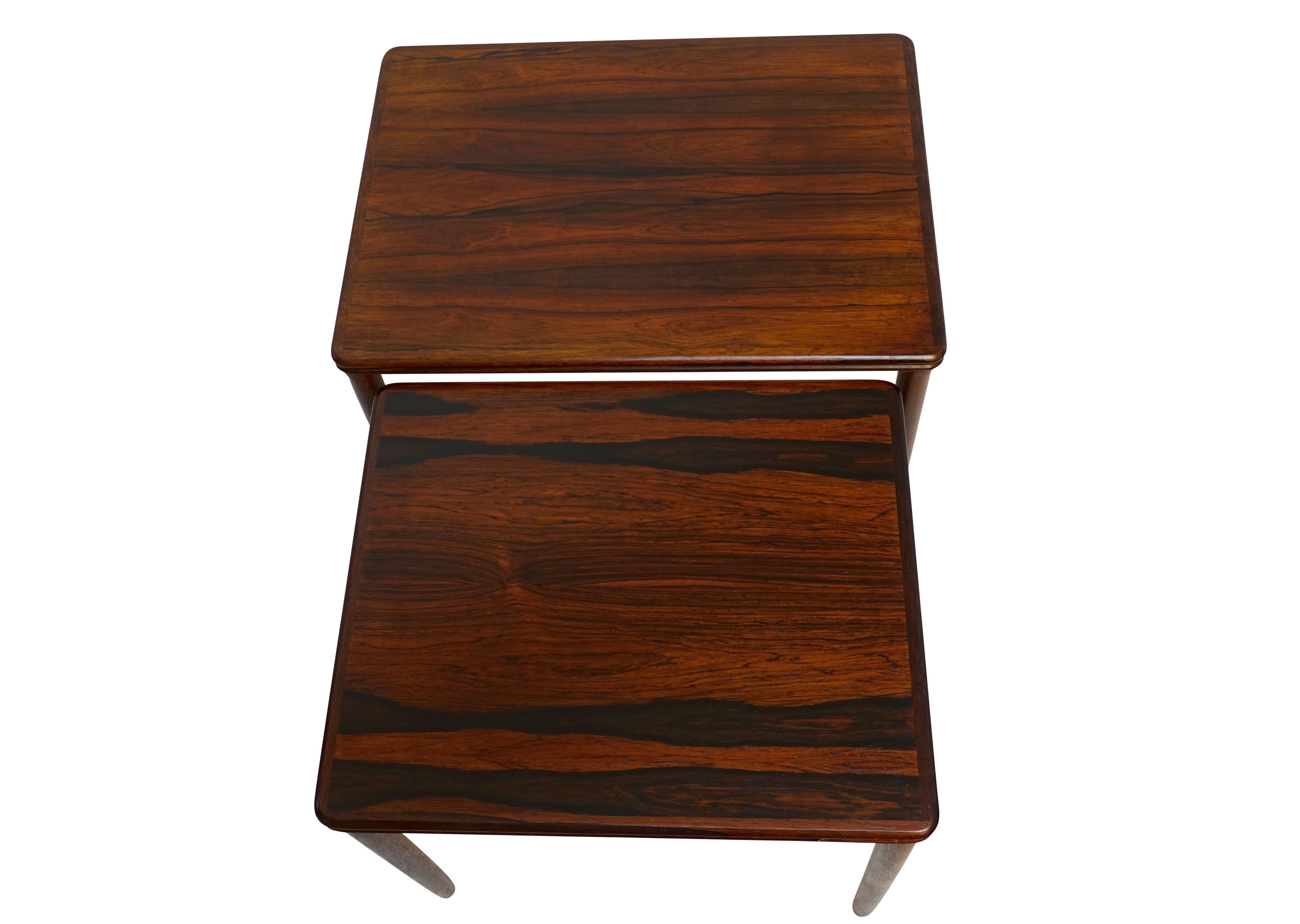 Midcentury Danish Modern Rosewood Nesting Tables, Denmark, circa 1970 In Excellent Condition In San Francisco, CA
