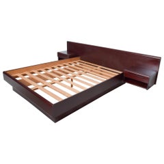 Used Scandinavian Modern Queen Platform Bed with Floating Nightstands 1980s