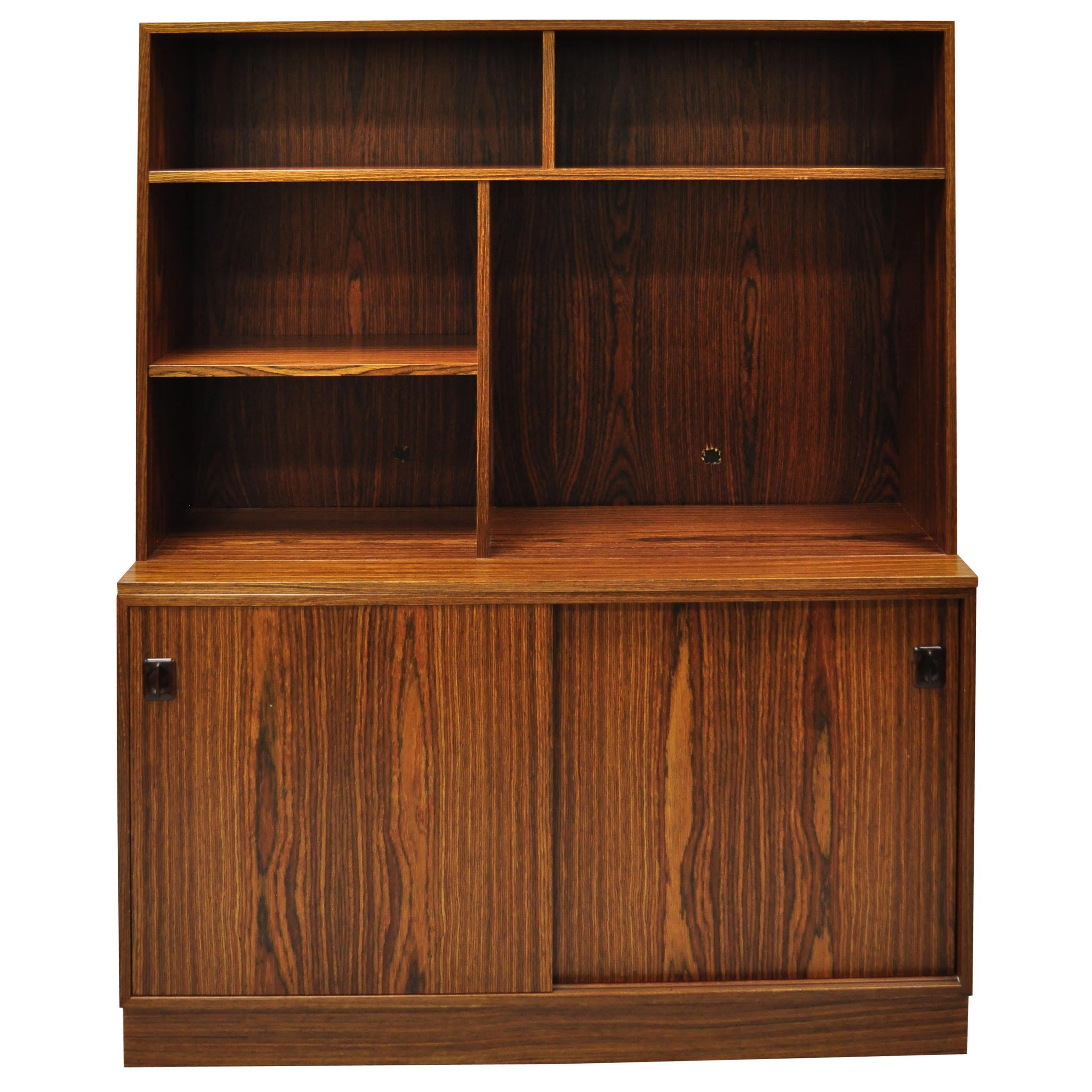 Midcentury Danish Modern Rosewood Sliding Door Credenza Cabinet Bookcase Hutch