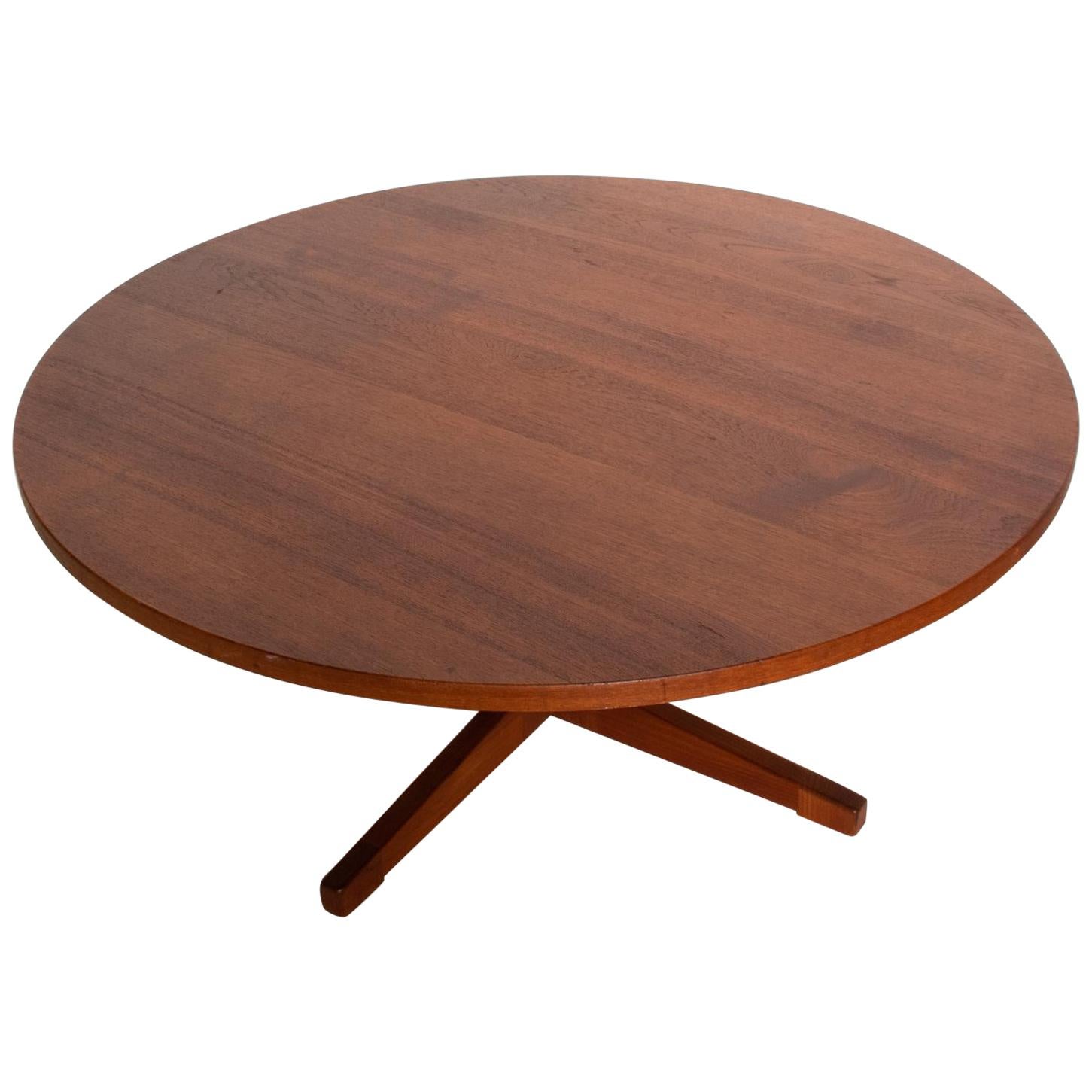 Midcentury Danish Modern Round Coffee Table Solid Teak Wood, Rare