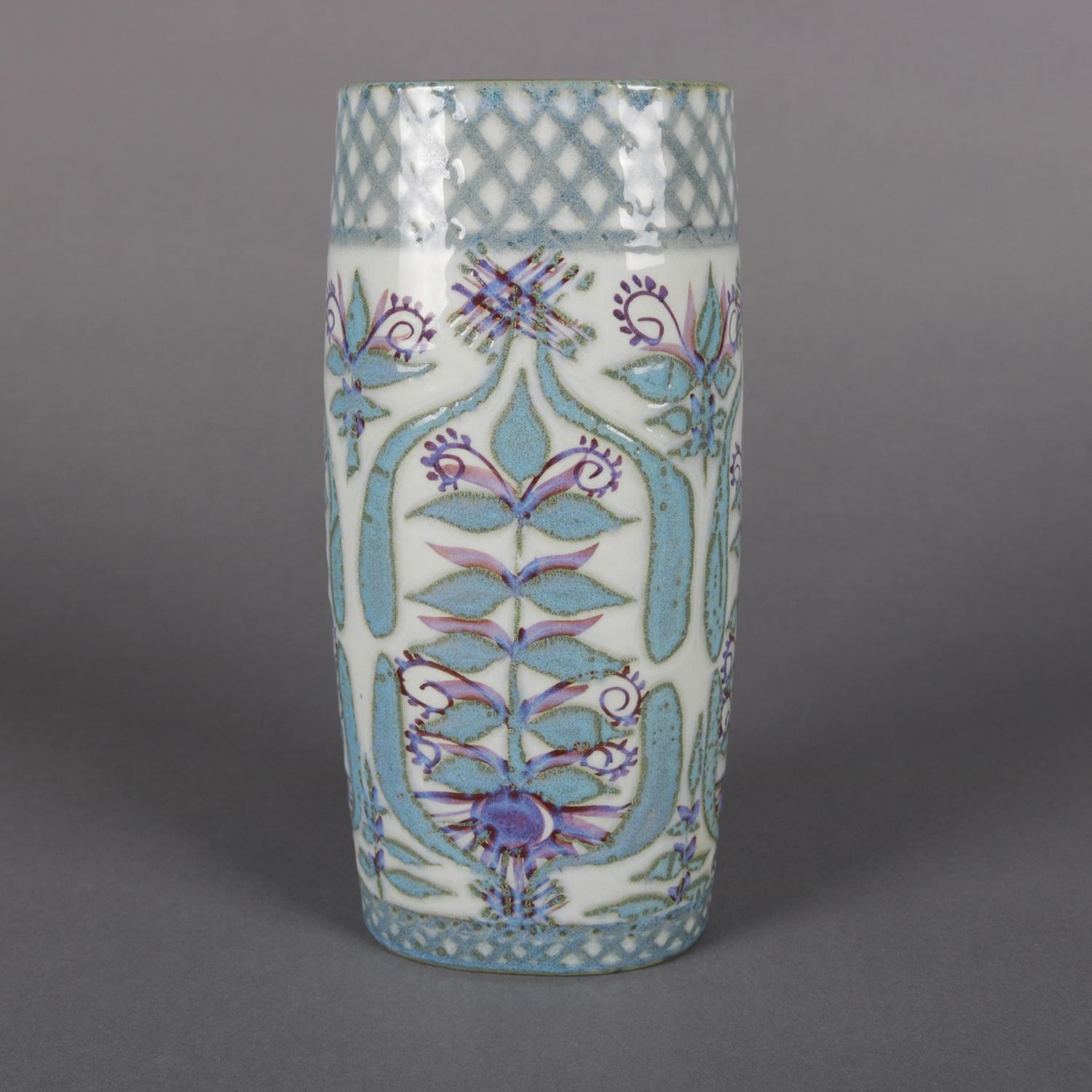 Hand-Painted Midcentury Danish Modern Royal Copenhagen Faience Stylized Floral Vase