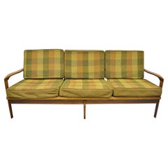 Midcentury Danish Modern Sculpted Walnut 3-Seat Spindle Back Sofa by Norco