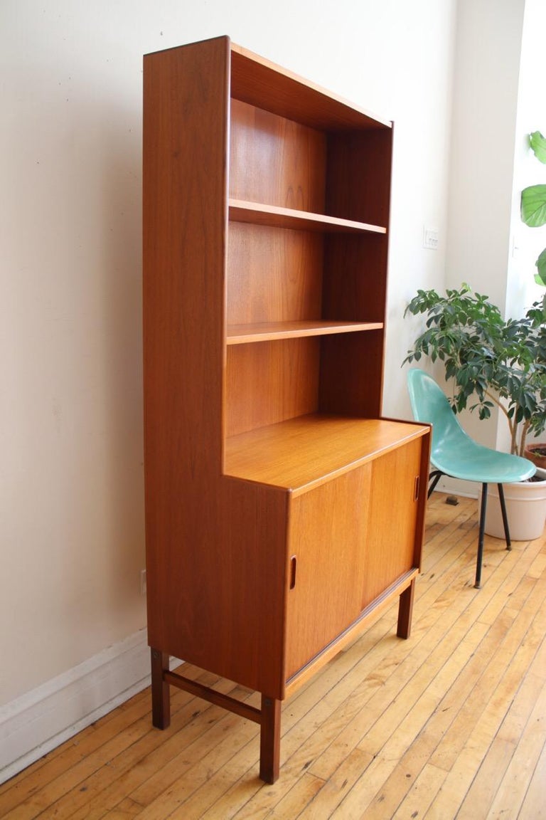 Midcentury Danish Modern Slim Teak Hutch For Sale at 1stDibs