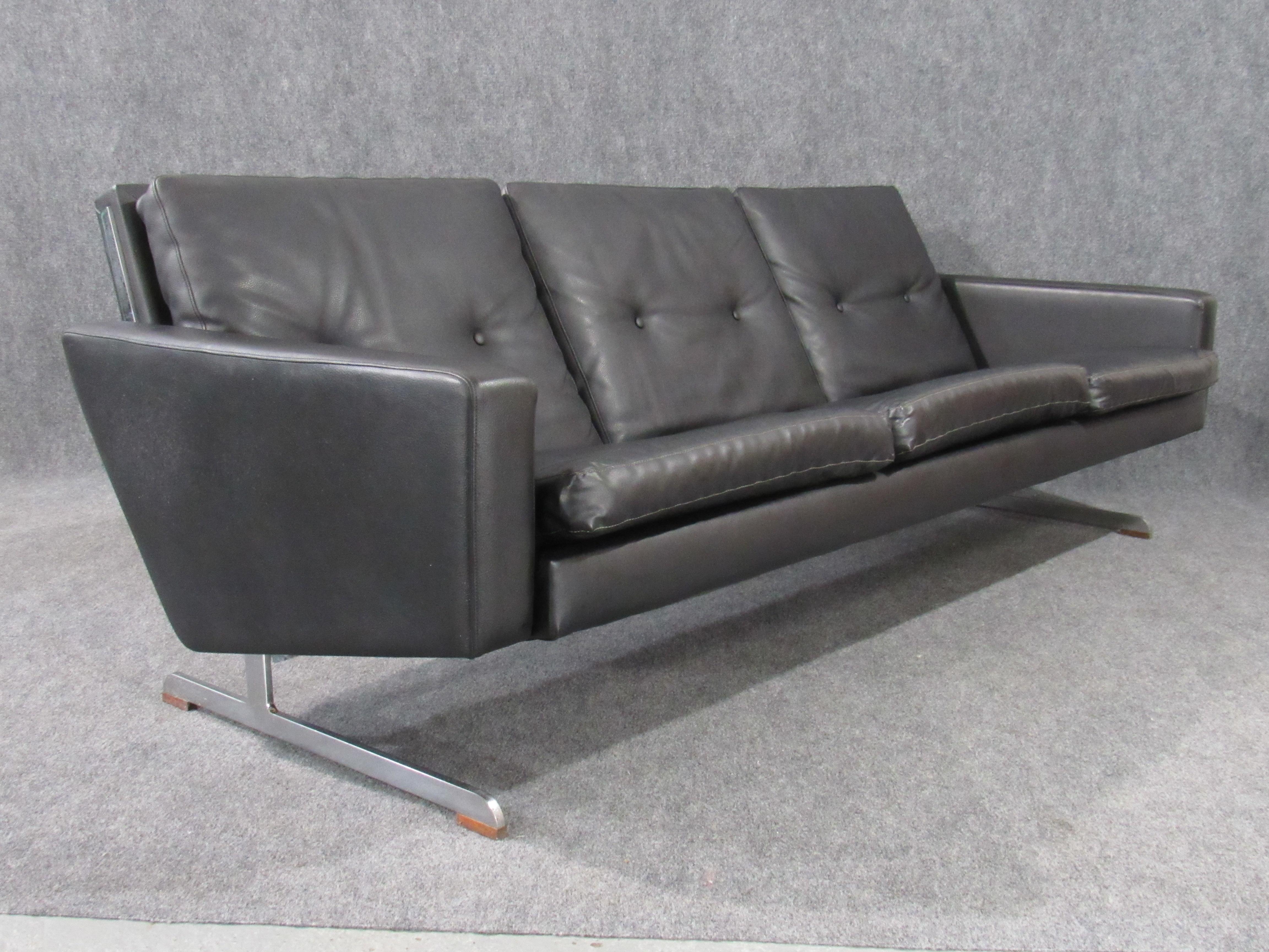 Mid-Century Modern Midcentury Danish Modern Sofa in Faux Black Leather Attributed to Georg Thams
