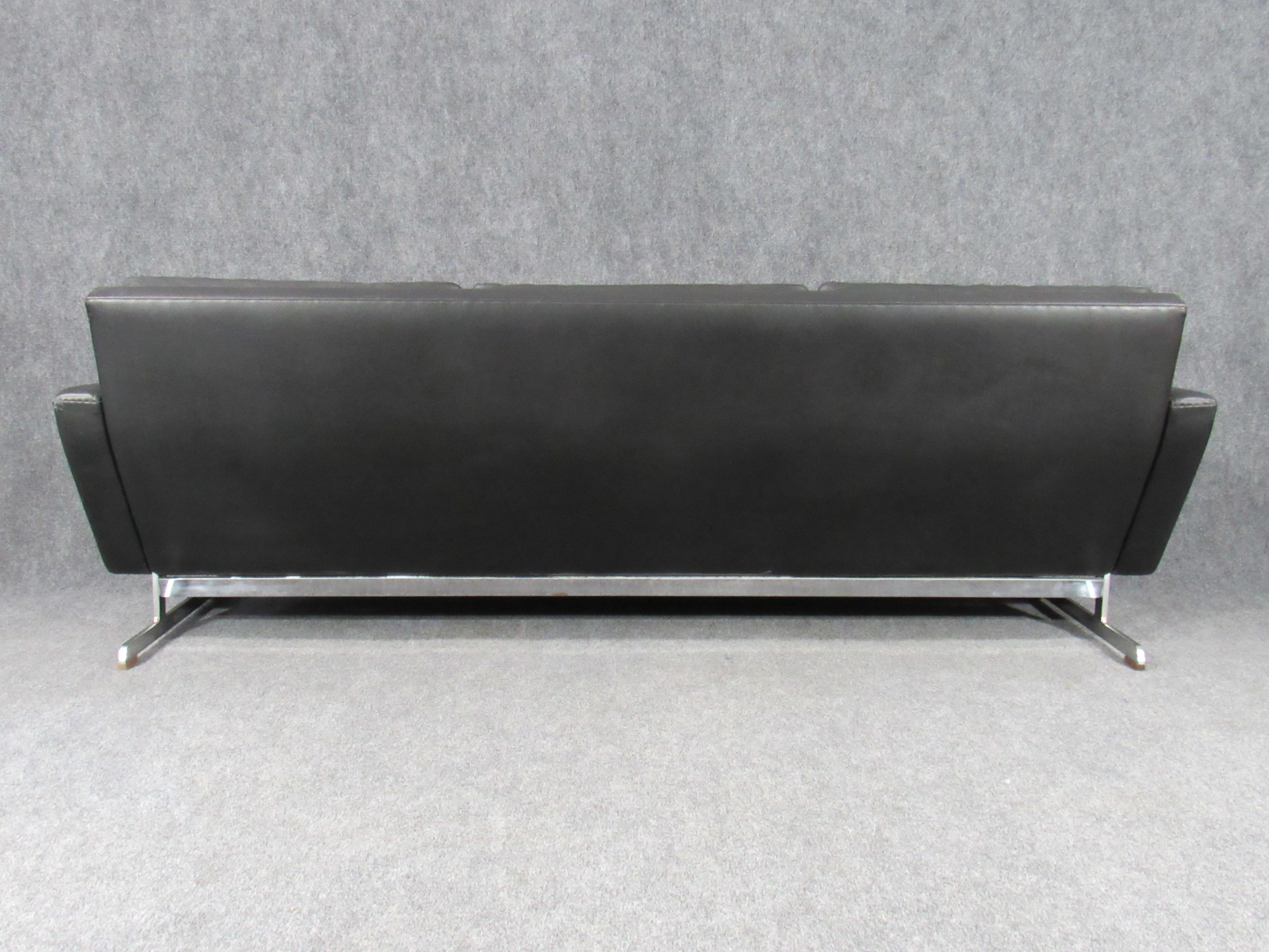 Midcentury Danish Modern Sofa in Faux Black Leather Attributed to Georg Thams In Good Condition In Belmont, MA