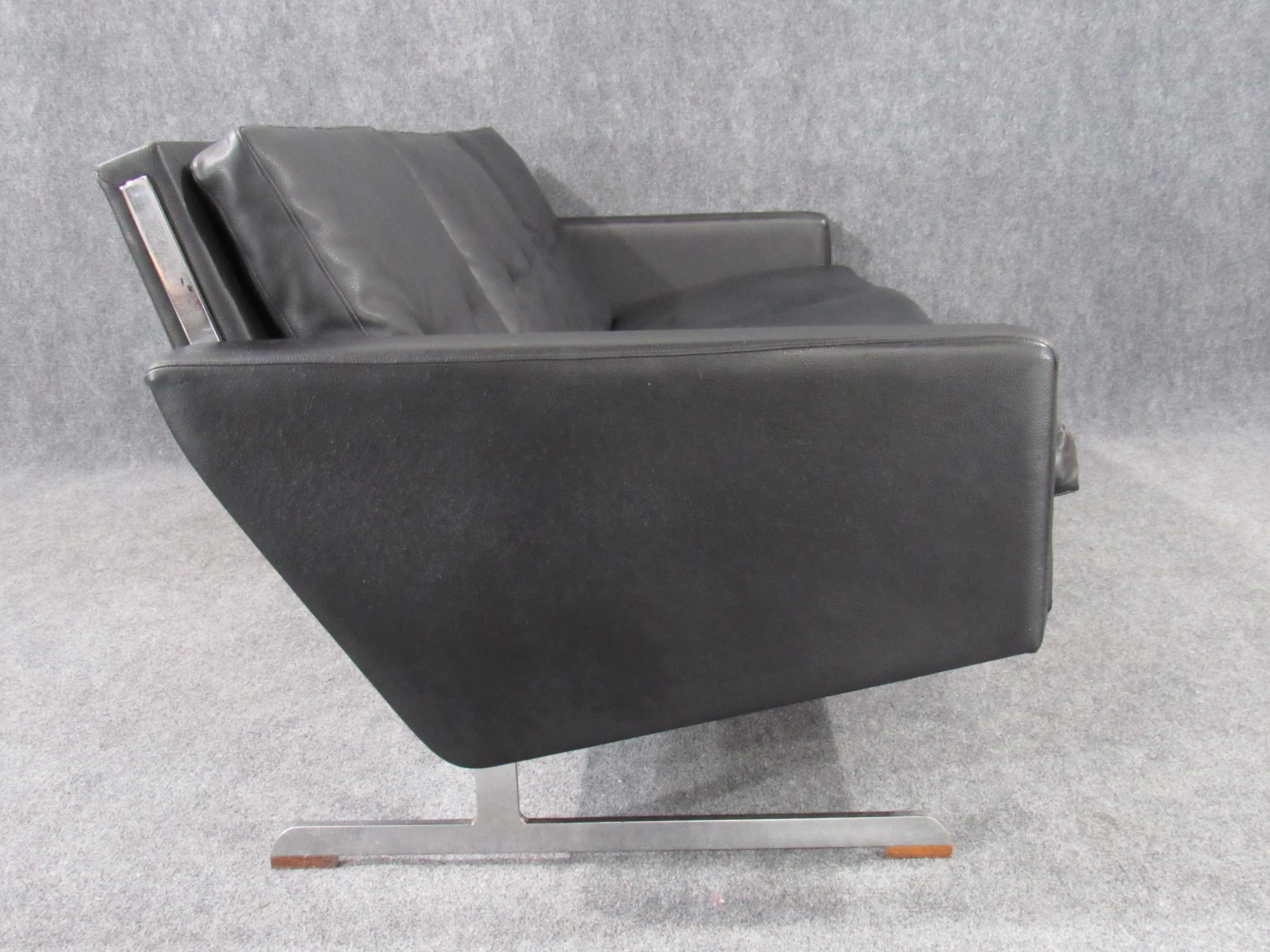 Late 20th Century Midcentury Danish Modern Sofa in Faux Black Leather Attributed to Georg Thams For Sale