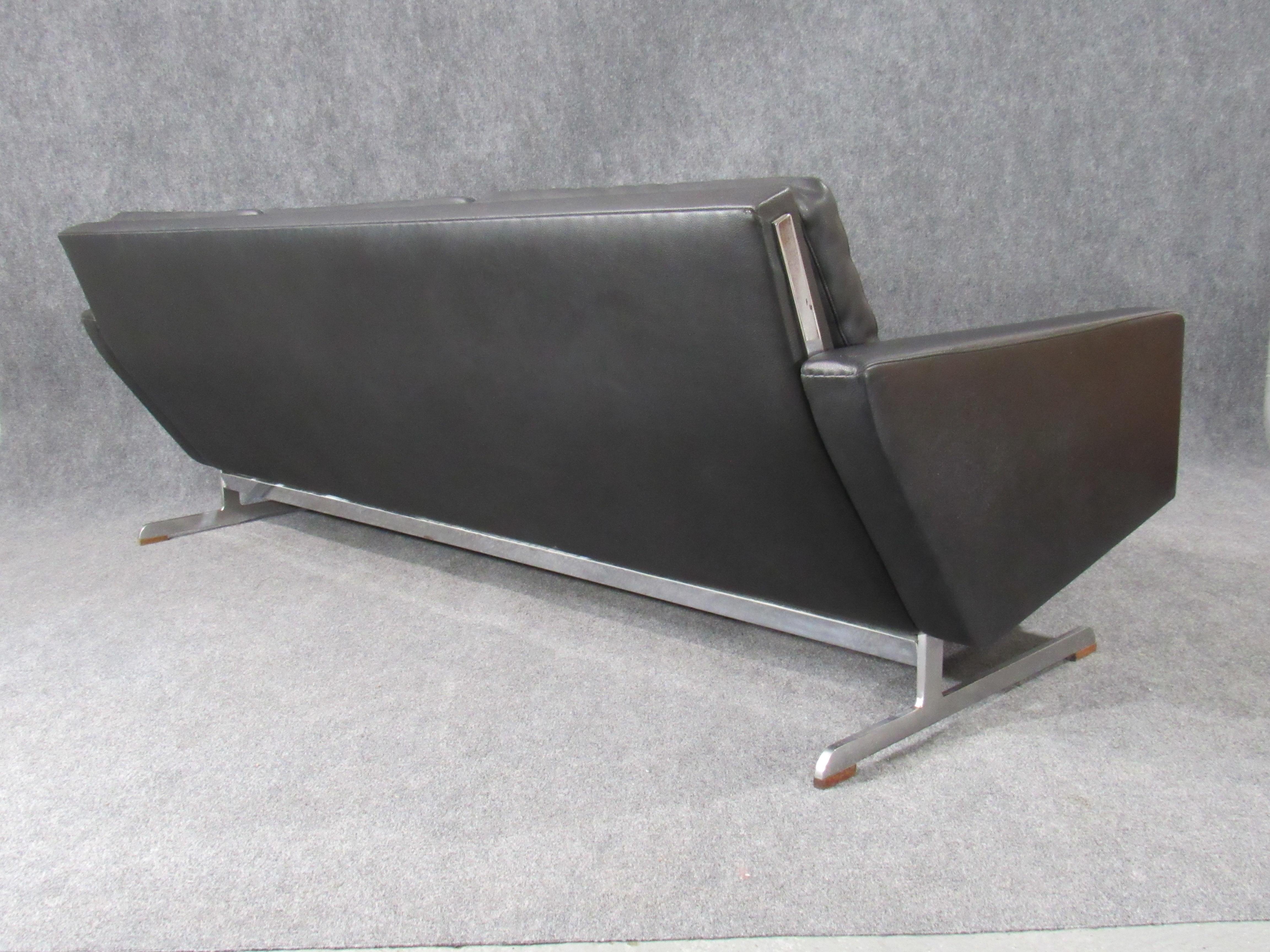 Faux Leather Midcentury Danish Modern Sofa in Faux Black Leather Attributed to Georg Thams