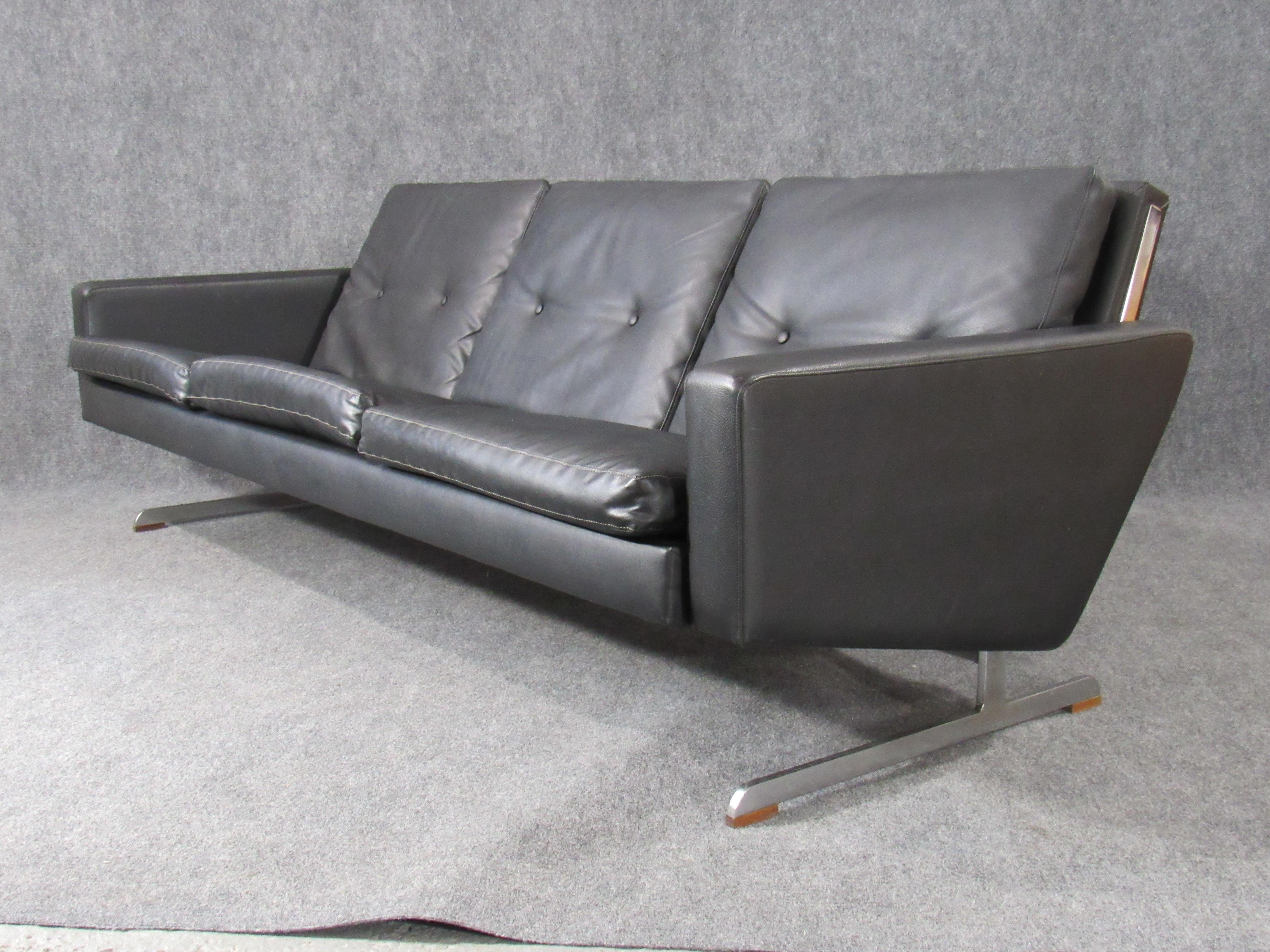 Midcentury Danish Modern Sofa in Faux Black Leather Attributed to Georg Thams For Sale 2