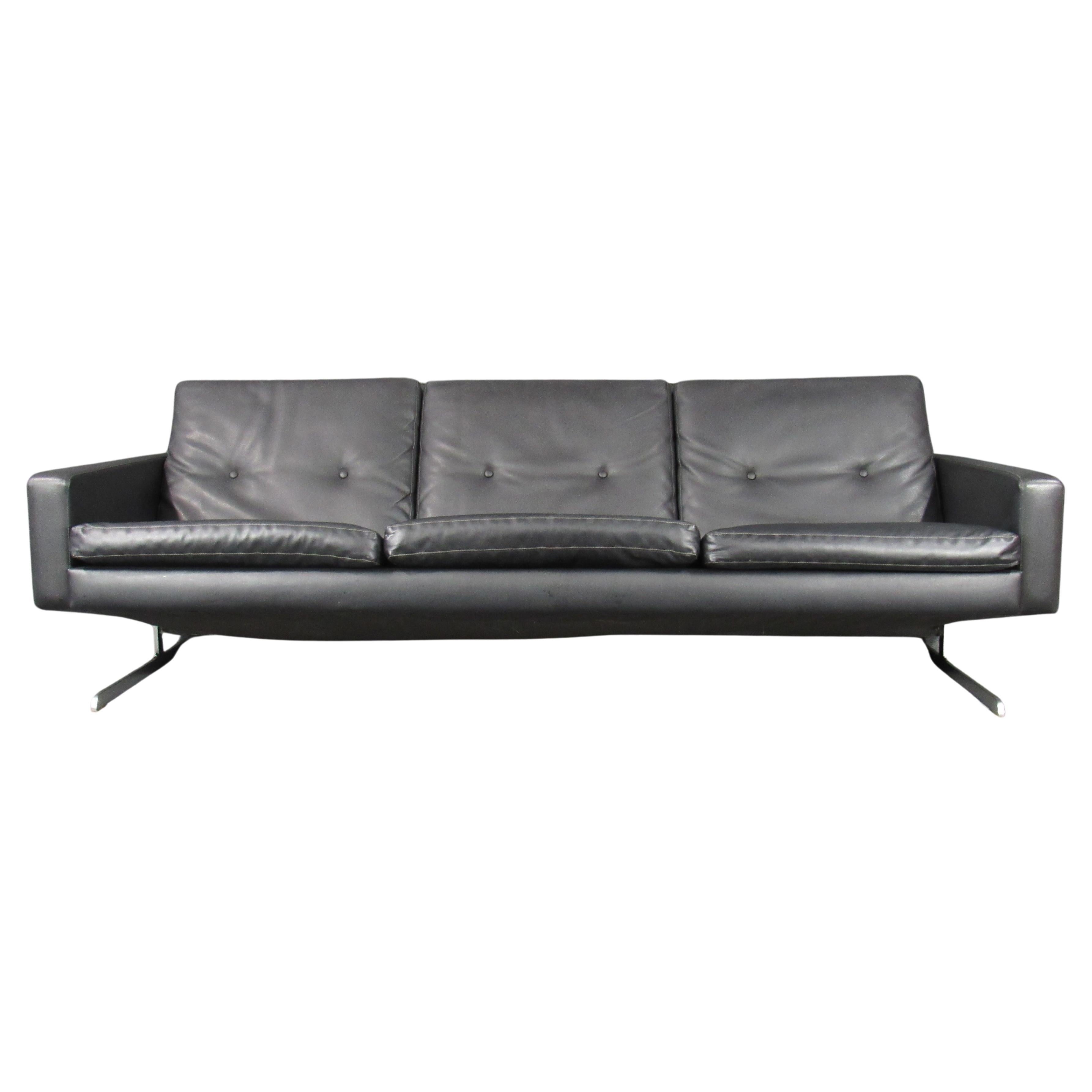 Midcentury Danish Modern Sofa in Faux Black Leather Attributed to Georg Thams For Sale