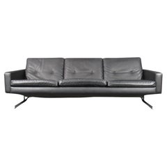 Retro Midcentury Danish Modern Sofa in Faux Black Leather Attributed to Georg Thams
