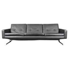 Used Midcentury Danish Modern Sofa in Faux Black Leather Attributed to Georg Thams