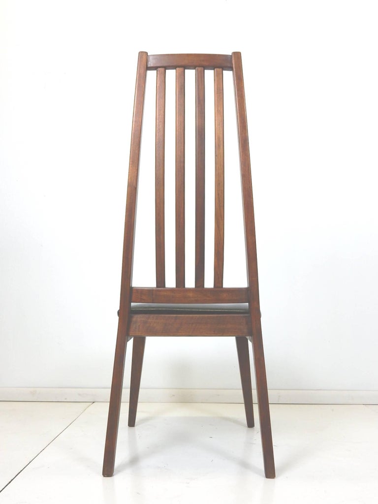 mid century danish modern tall teak wood spindle back dining chairs