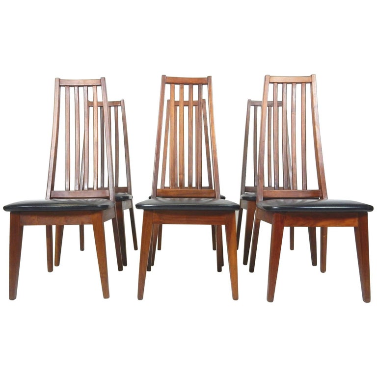 Mid Century Danish Modern Tall Teak Wood Spindle Back Dining Chairs For Sale At 1stdibs