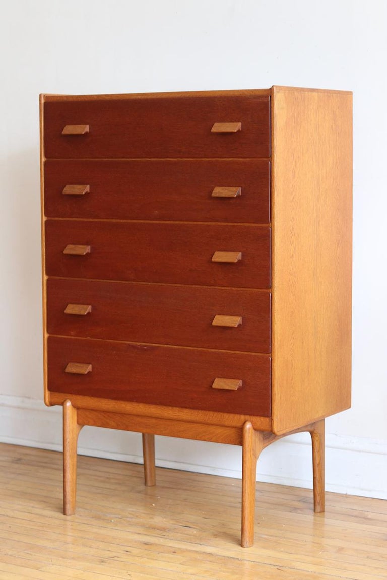 Midcentury Danish Modern Teak and Oak Highboy Dresser at 1stDibs
